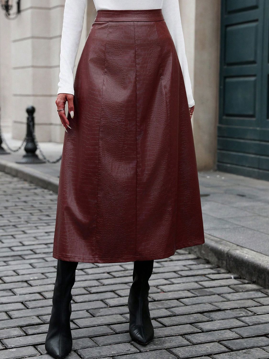 Michelle Vegan Leather High Waist Midi Skirt - 3 Colors - Poundton