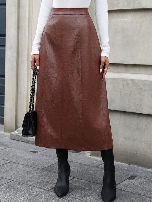 Michelle Vegan Leather High Waist Midi Skirt - 3 Colors - Poundton