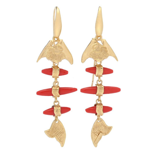 Bello Italiano 18K Gold Plated Coral Fish 2.5" Drop Earrings