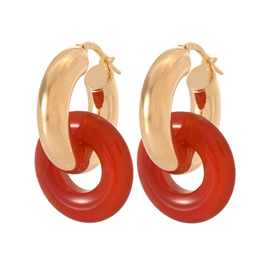 18K Gold Plated Tubing Tigers Eye Hoop Earrings | Toscana Italiana
