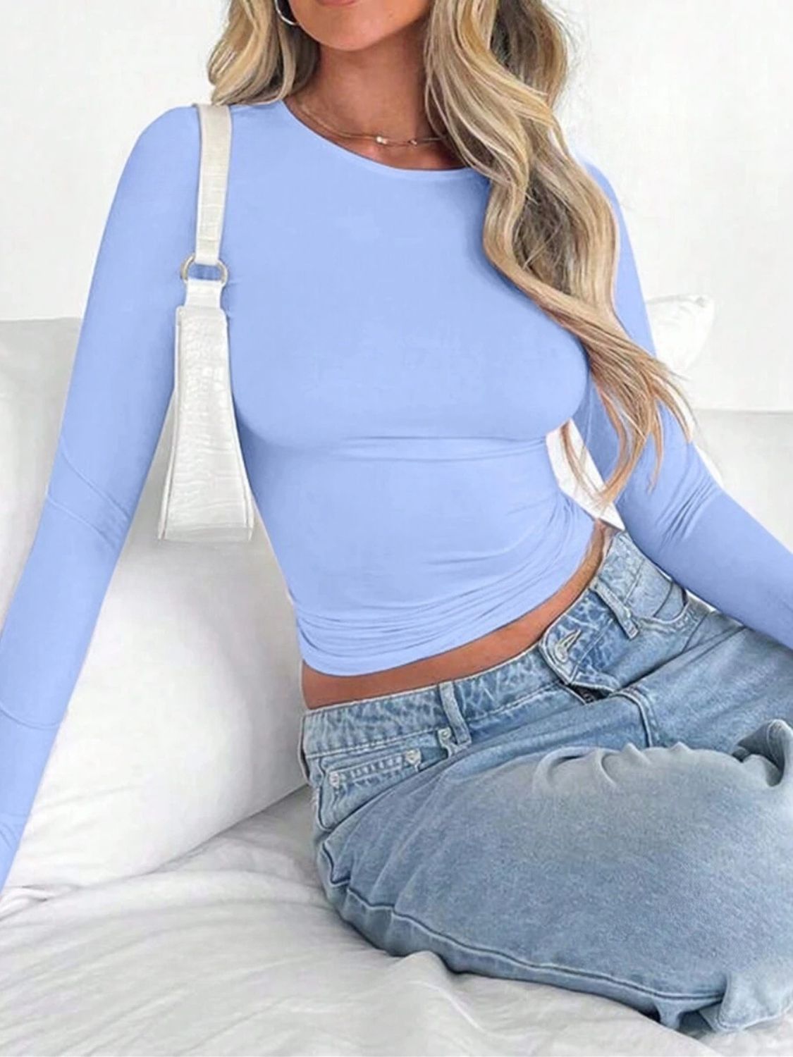 Solid Color Round Neck Long Sleeve T-Shirt | 8 Colors | Poundton