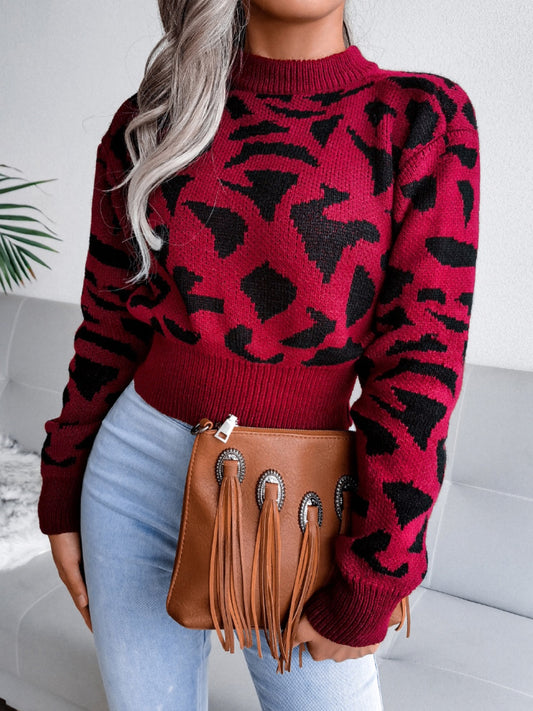 Zoe Leopard Round Neck Dropped Shoulder Sweater | 4 Colors | Poundton