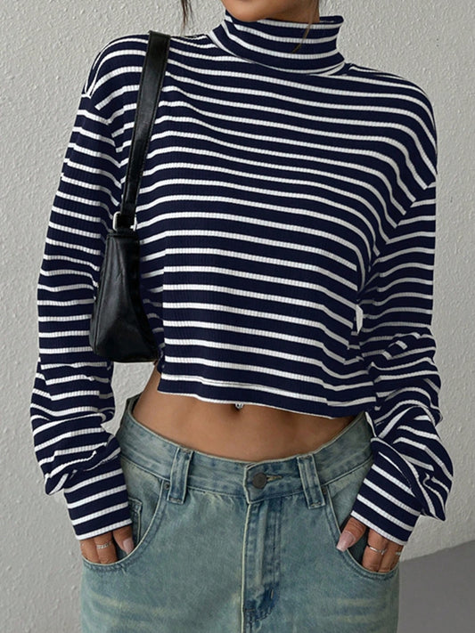 Clara Striped Turtleneck Long Sleeve T-Shirt | Poundton