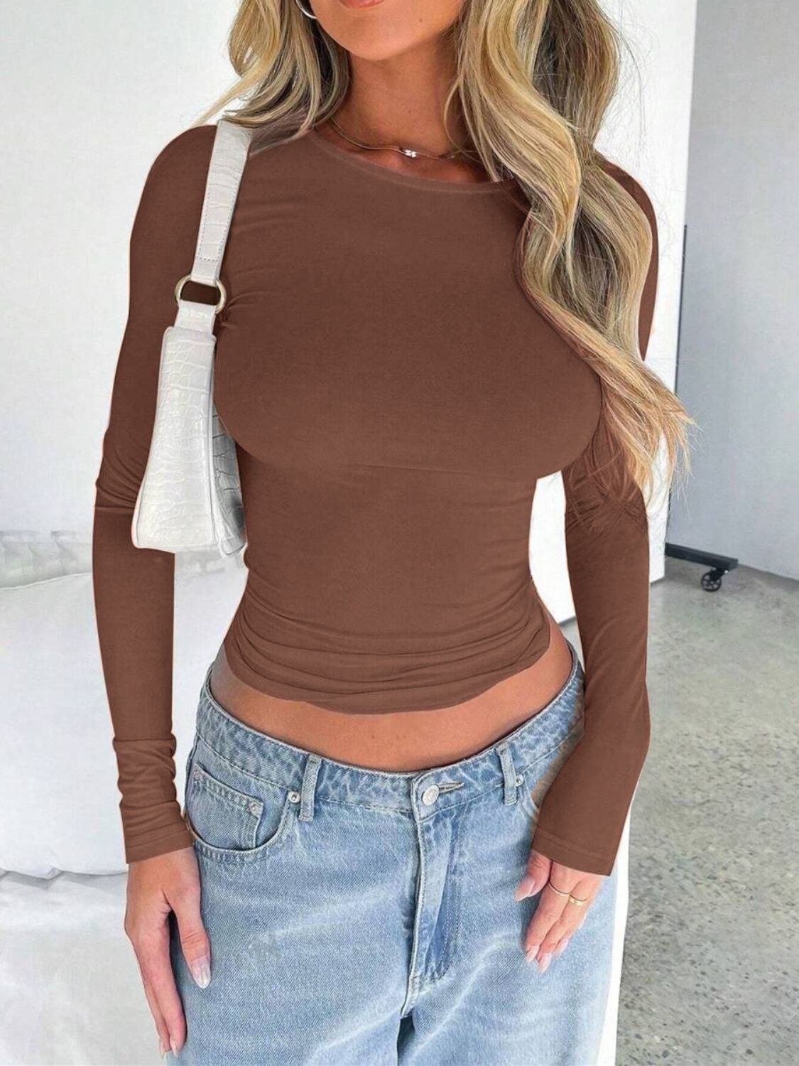 Solid Color Round Neck Long Sleeve T-Shirt | 8 Colors | Poundton
