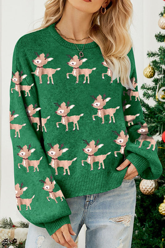 Hannah Reindeer Round Neck Drop Shoulder Sweater | Poundton