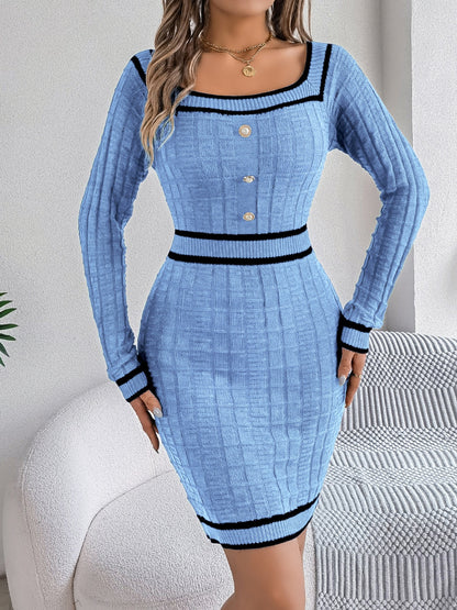 Grace Contrast Trim Long Sleeve Sweater Dress | 4 Colors | Poundton