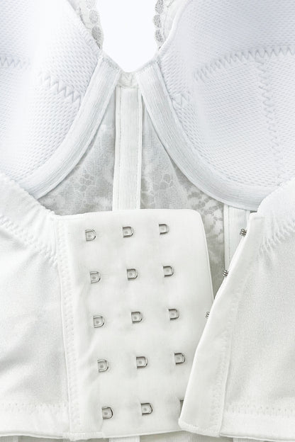 Perpetual Glam Lace Overlay Longline Bustier in White with Silver Lurex  | Pinup Girl Clothing