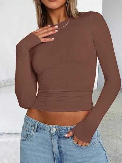 Solid Color Round Neck Long Sleeve T-Shirt | 8 Colors | Poundton