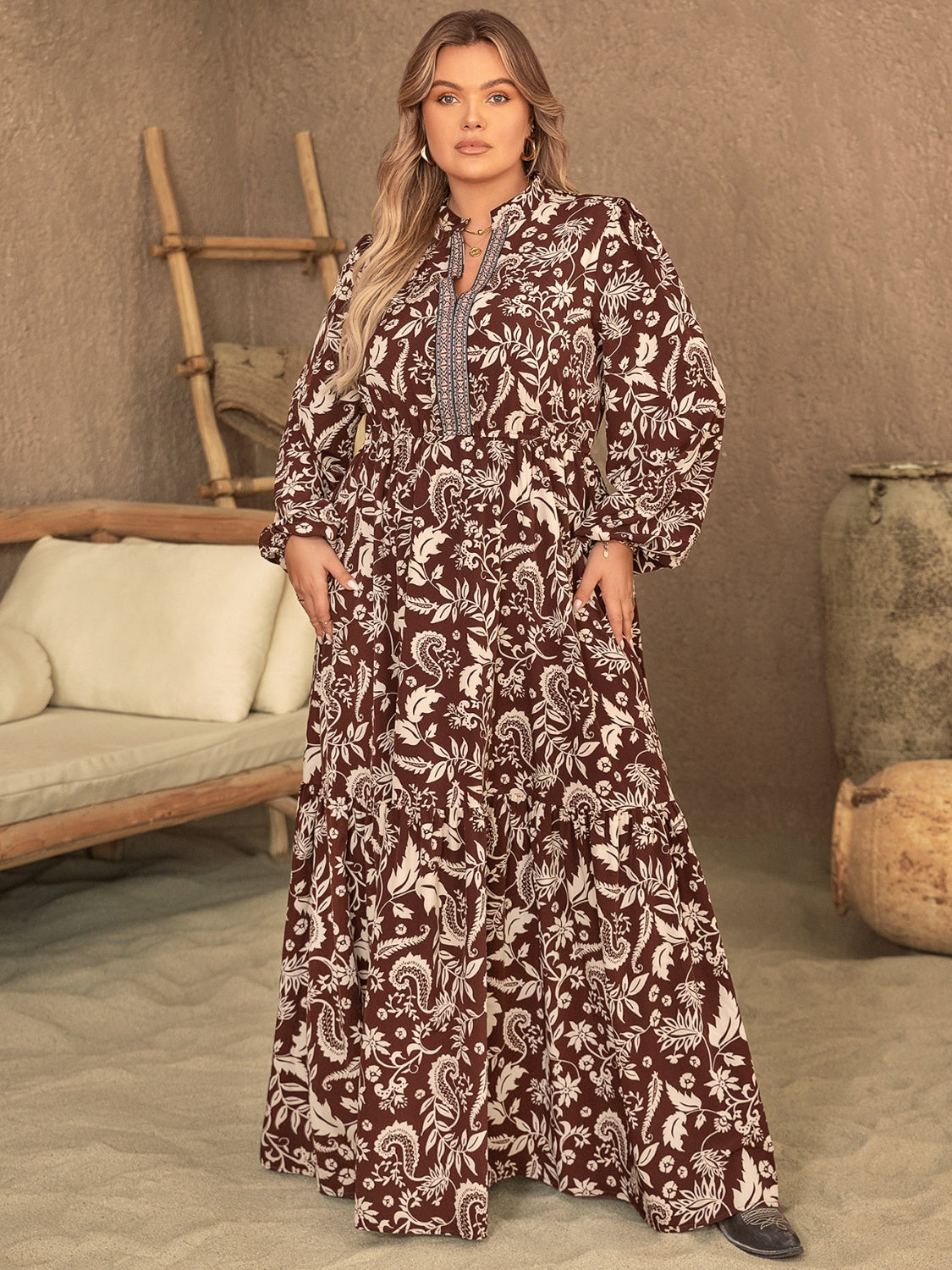 Chocolate Cape Town Plus Size Long Sleeve Maxi Caftan Dress