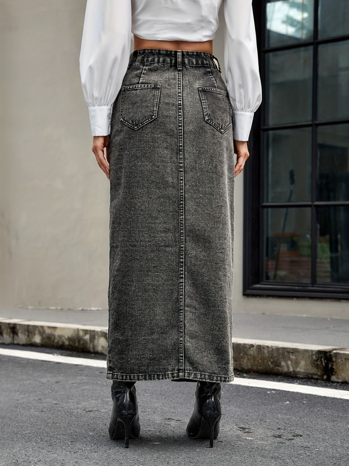 Grace Button Up High Rise Denim Skirt | Poundton