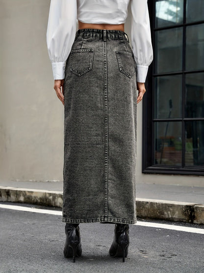 Grace Button Up High Rise Denim Skirt | Poundton