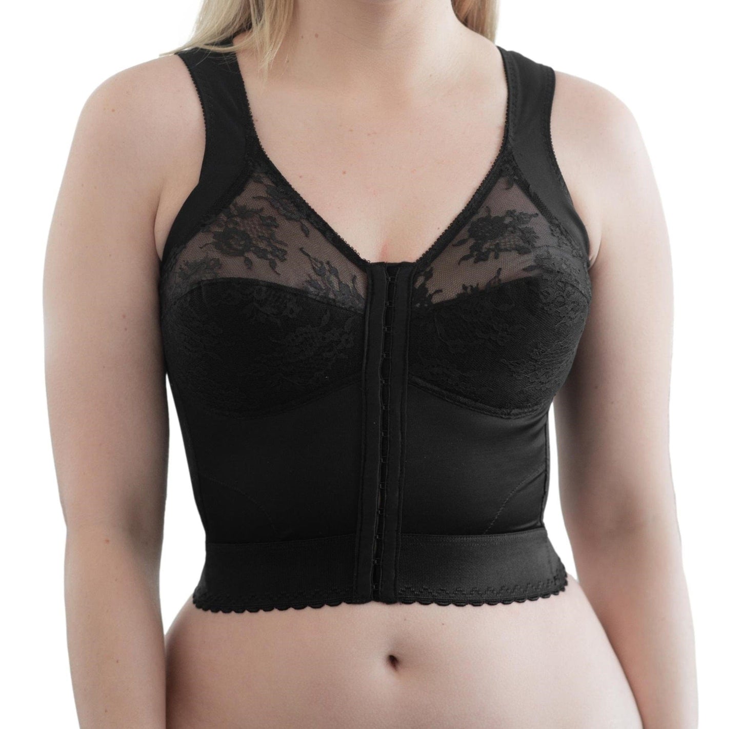 Front Closure Back Support Long Line Bra in Black | Cortland Intimates