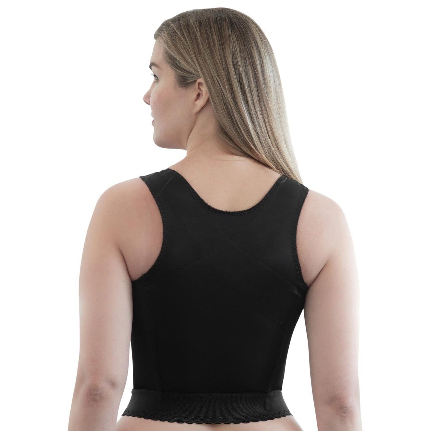 Front Closure Back Support Long Line Bra in Black | Cortland Intimates