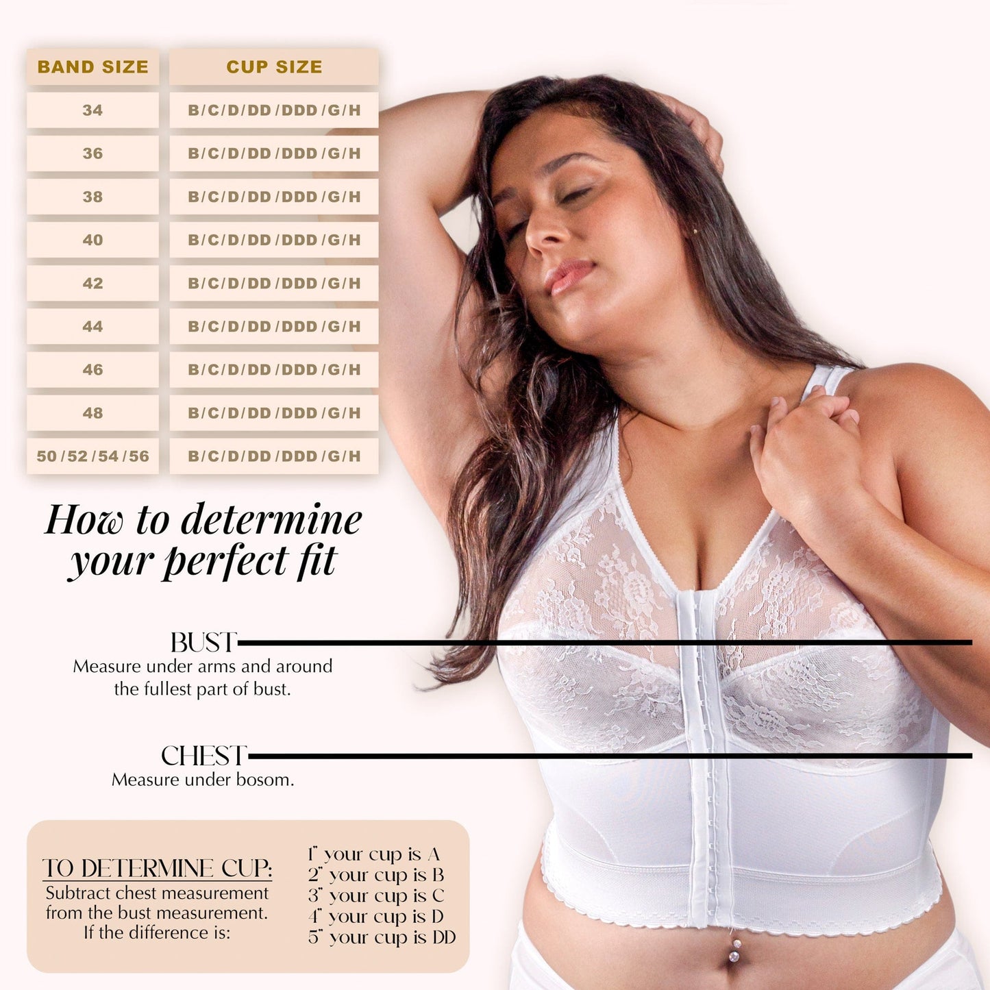 Front Closure Back Support Long Line Bra in White | Cortland Intimates