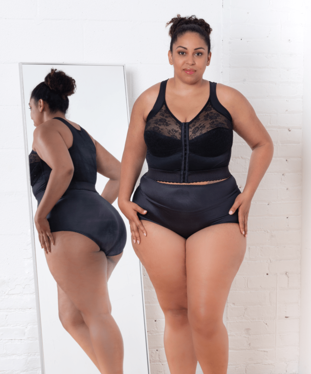 Front Closure Back Support Long Line Bra in Black | Cortland Intimates