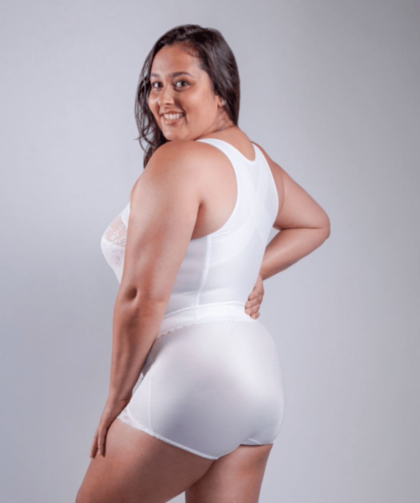 Front Closure Back Support Long Line Bra in White | Cortland Intimates