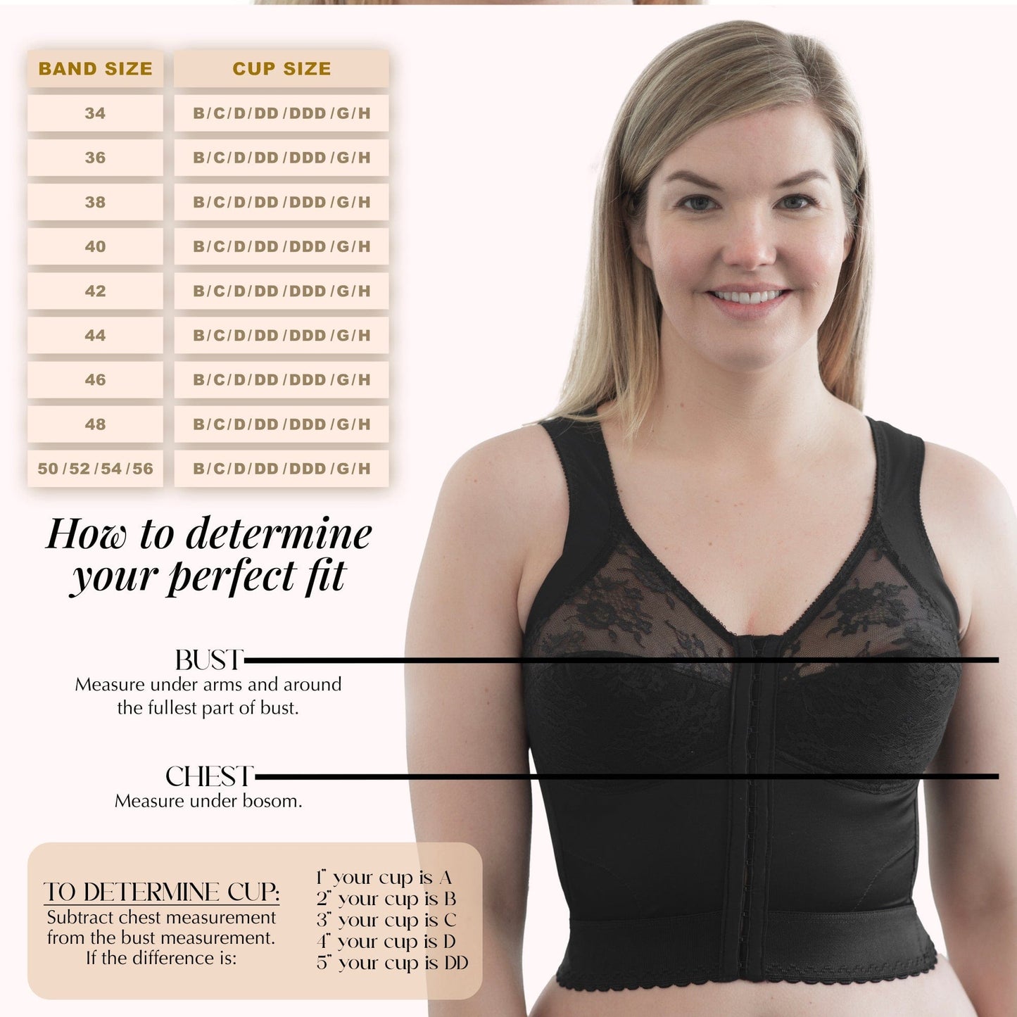 Front Closure Back Support Long Line Bra in Black | Cortland Intimates