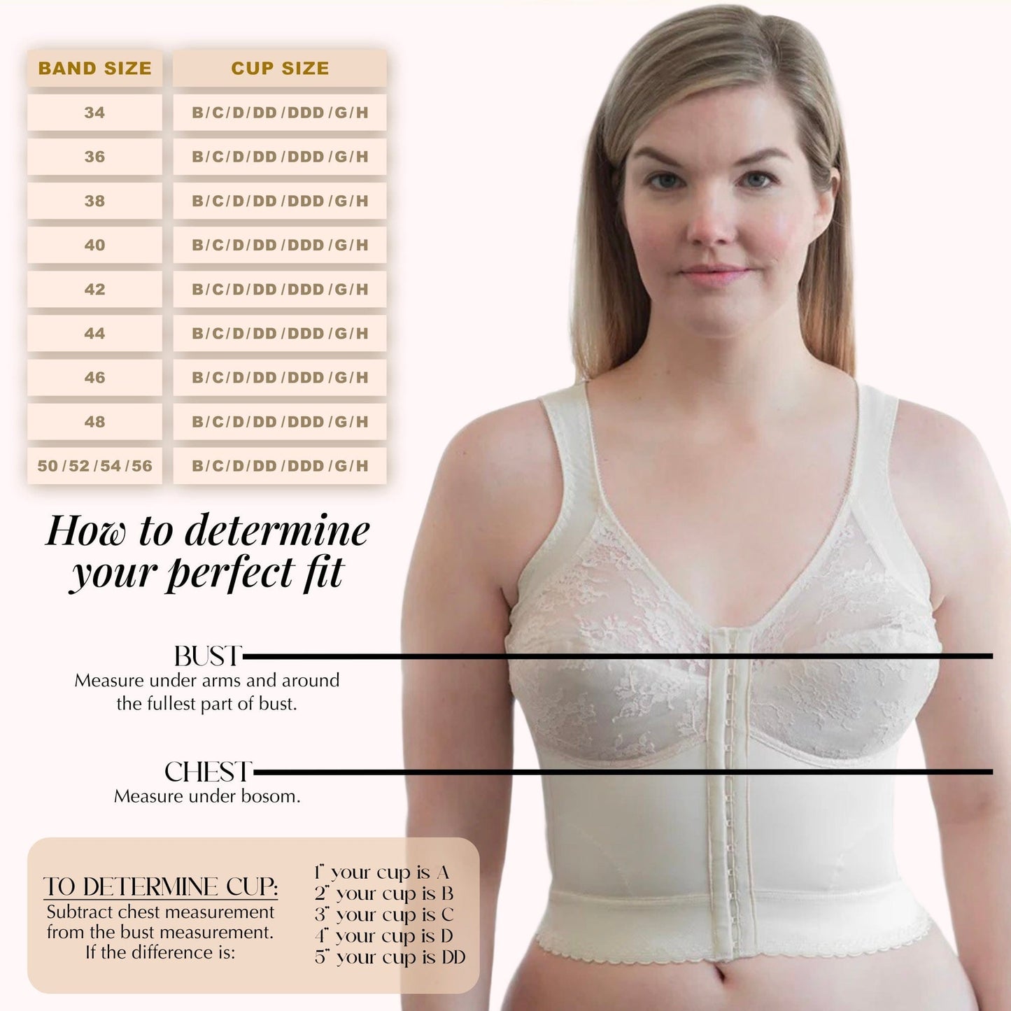 Front Closure Back Support Long Line Bra in Blush | Cortland Intimates