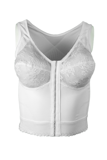 Front Closure Back Support Long Line Bra in White | Cortland Intimates