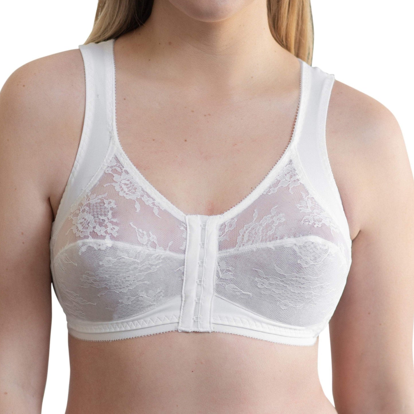 Front Closure Back Support Bandeau Bra in White | Cortland Intimates