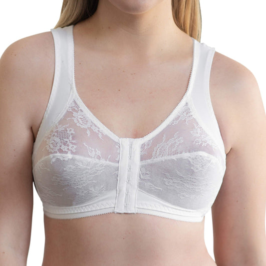 Front Closure Back Support Bandeau Bra in White | Cortland Intimates