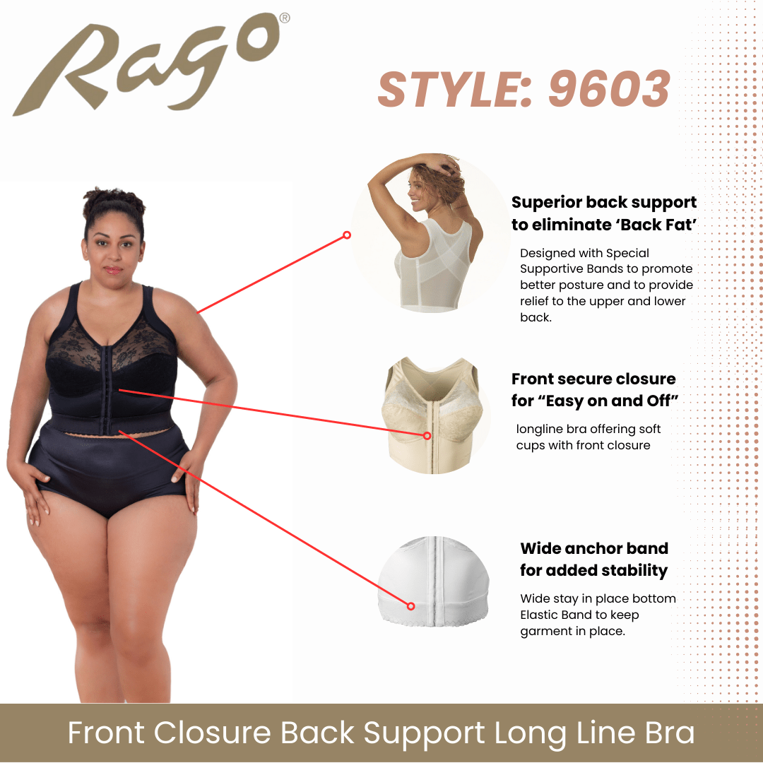 Front Closure Back Support Long Line Bra in Black | Cortland Intimates