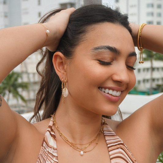 Renee Double Chain Pearl Choker Necklace | Gold and Silver
