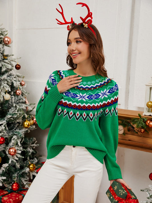 Chlo-Ho-Ho-e Geometric Round Neck Long Sleeve Sweater | Poundton