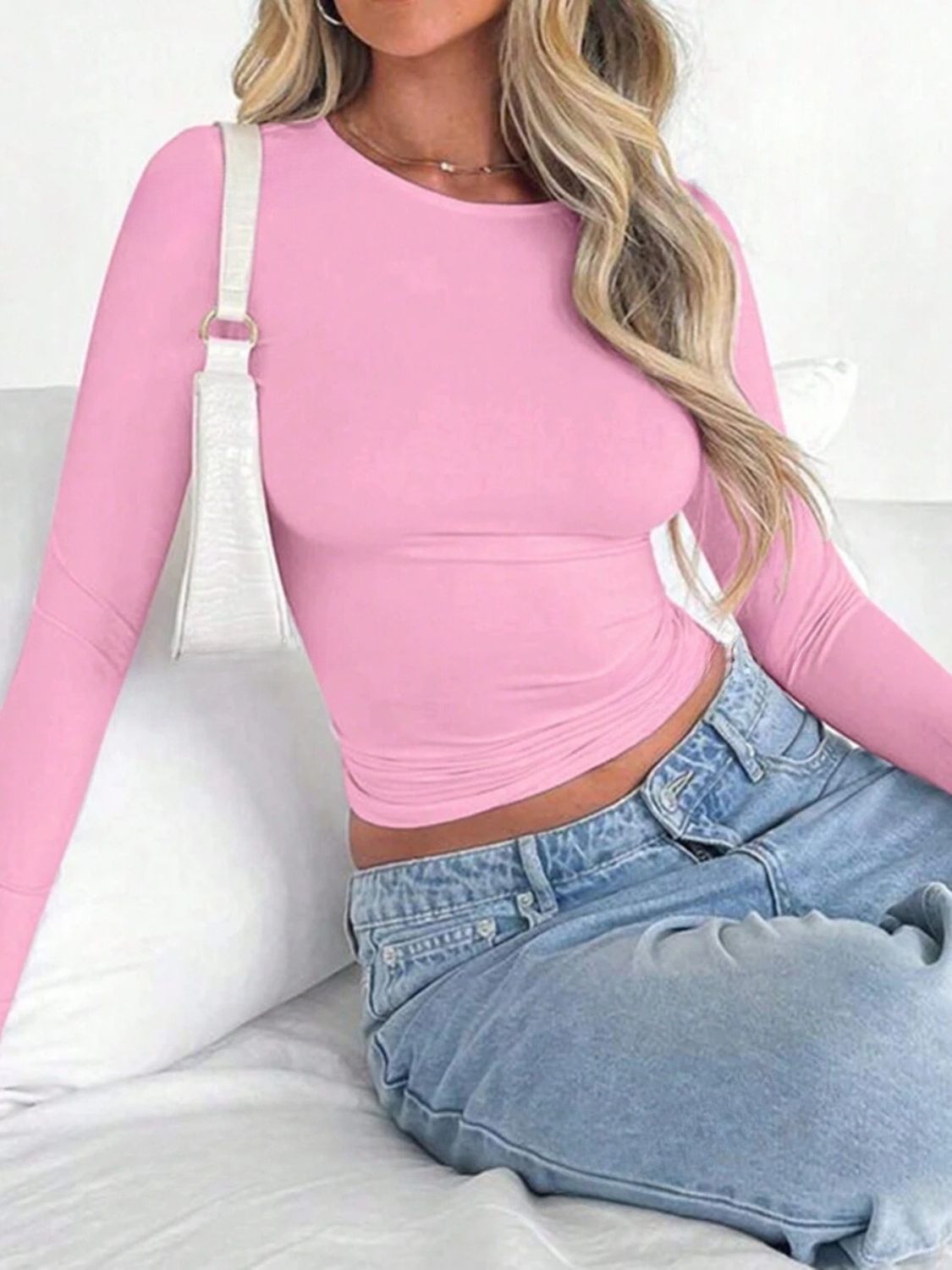 Solid Color Round Neck Long Sleeve T-Shirt | 8 Colors | Poundton