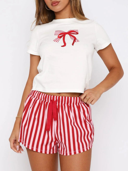 Giovanna Printed Round Neck Short Sleeve Top and Drawstring Shorts Set | 5 Colors | Poundton