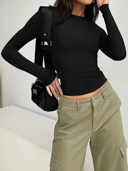 Solid Color Round Neck Long Sleeve T-Shirt | 8 Colors | Poundton