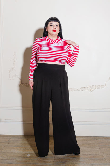Joanna Long Sleeved Crop Top in Red and White Striped Knit | Deadly Dames