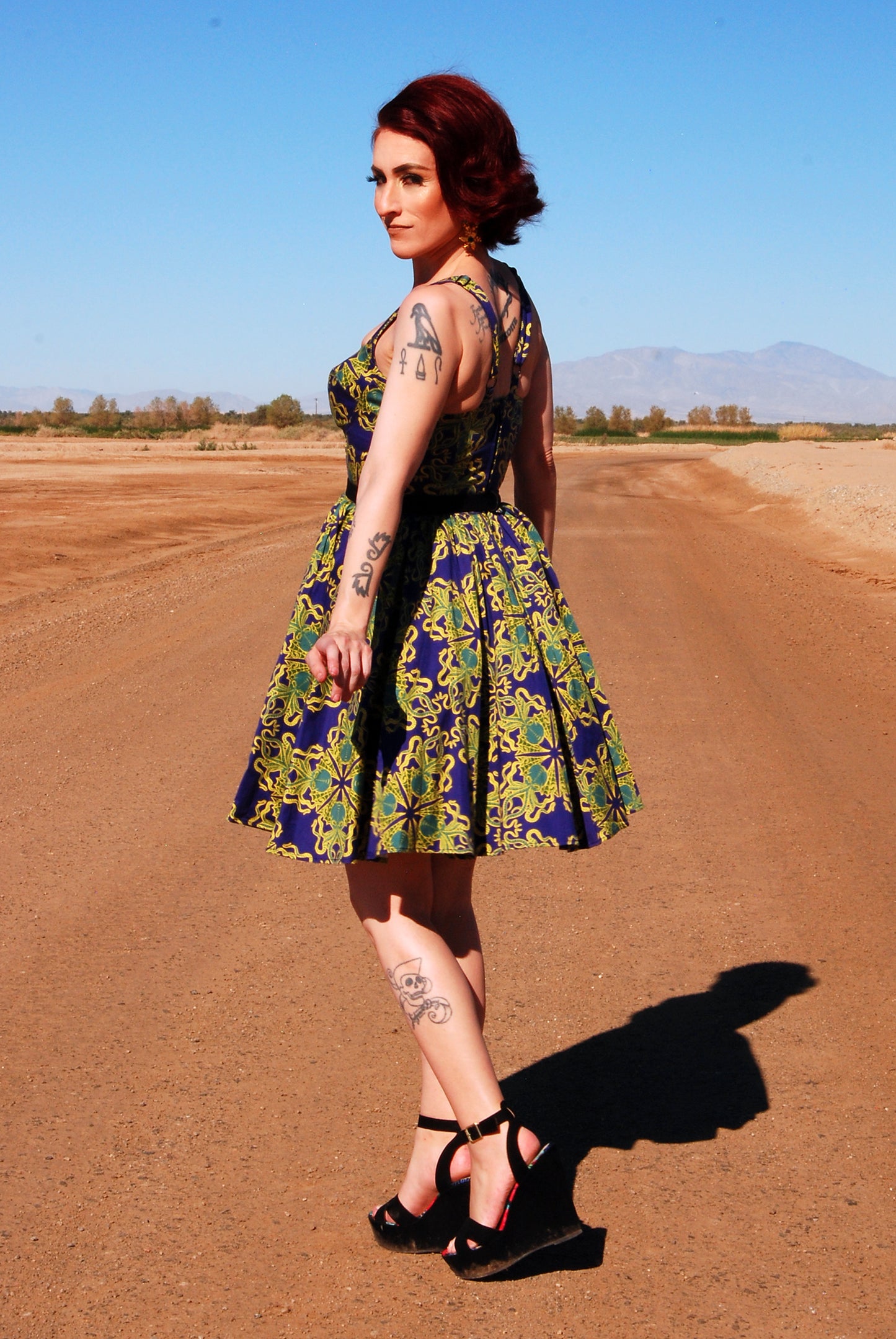 Vera Vintage Swing dress in Daddy Cthulhu Cotton Sateen | Laura Byrnes & Hope Johnstun -