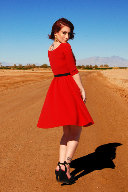 Kayla Swing Dress in Red Scuba Crepe | Deadly Dames