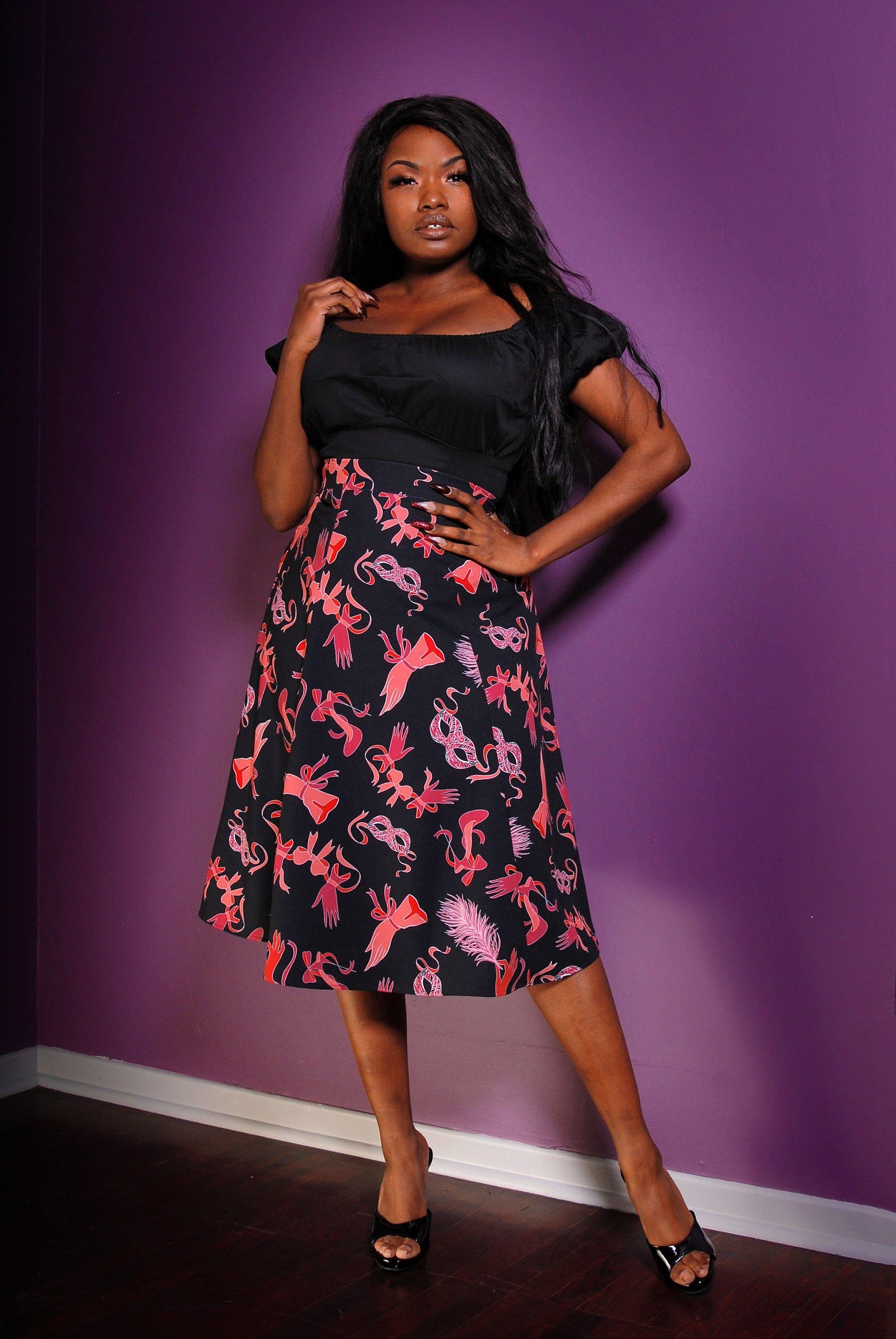Viva 40s Tulip Skirt in Tie Me Up Fetish Print | Laura Byrnes & Hope Morrison - pinupgirlclothing.com
