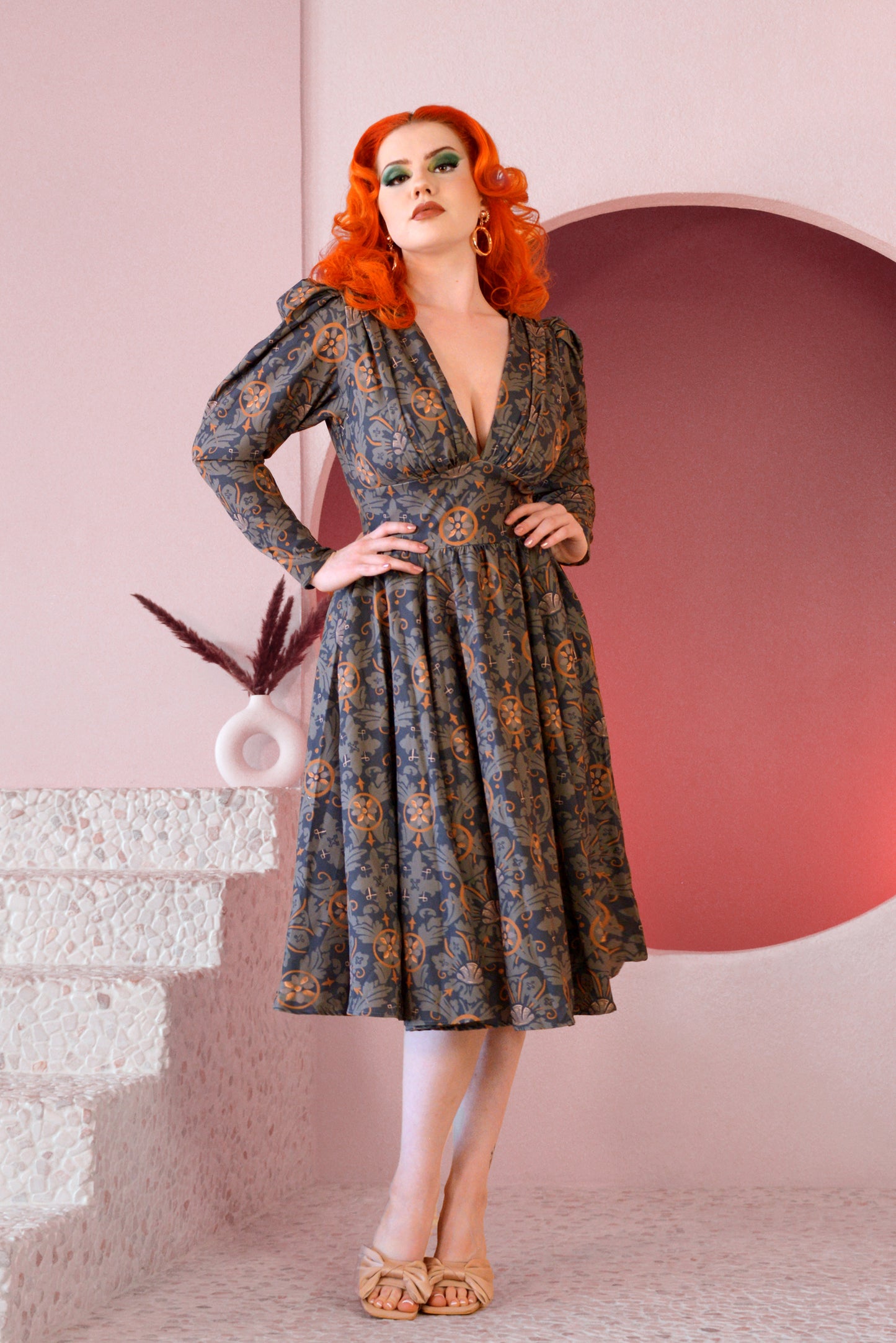 Luna 40s Swing Dress in Royal Woods Crepe | Laura Byrnes & Hope Johnstun