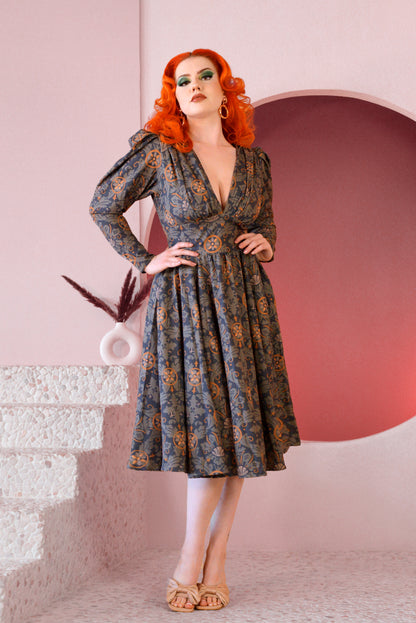 Luna 40s Swing Dress in Royal Woods Crepe | Laura Byrnes & Hope Johnstun