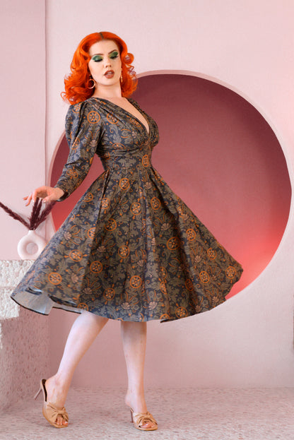 Luna 40s Swing Dress in Royal Woods Crepe | Laura Byrnes & Hope Johnstun