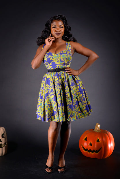 Vera Vintage Swing dress in Daddy Cthulhu Cotton Sateen | Laura Byrnes & Hope Johnstun -