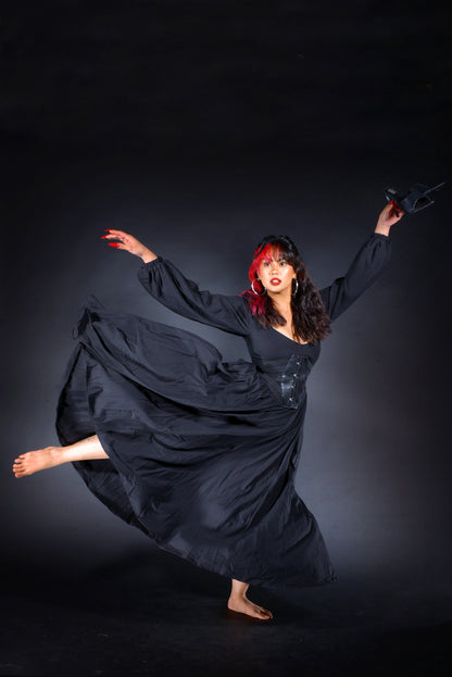 Lucrezia Renaissance Maxi Gown in Solid Black Stretch Crepe | Laura Byrnes