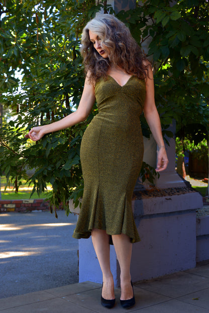 Venus Midi Slip Dress in Gold Stretch Lurex  Knit | Laura Byrnes Design