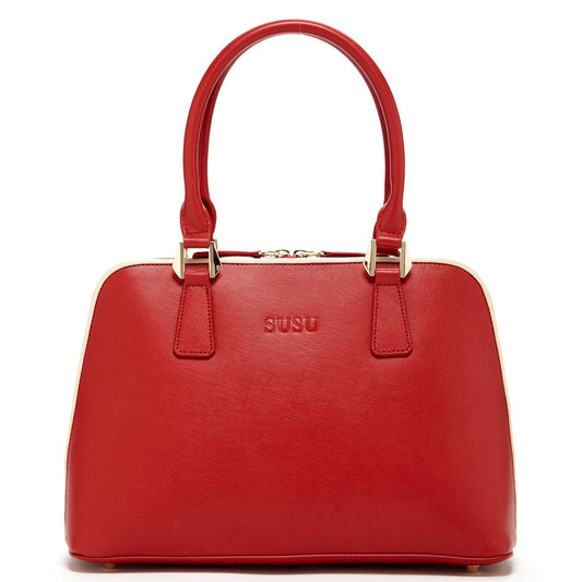 Melissa 70's Red Saffiano Genuine Leather Satchel Bag | Susu