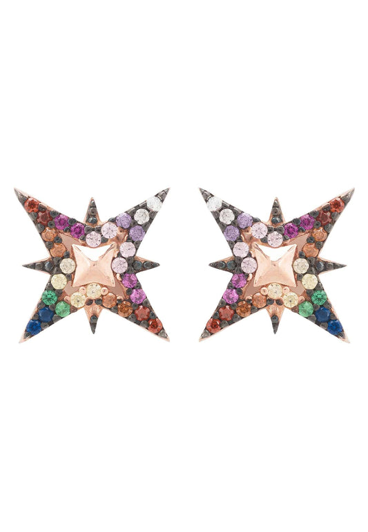 North Star Rainbow Stud Earrings Rosegold | Latelita
