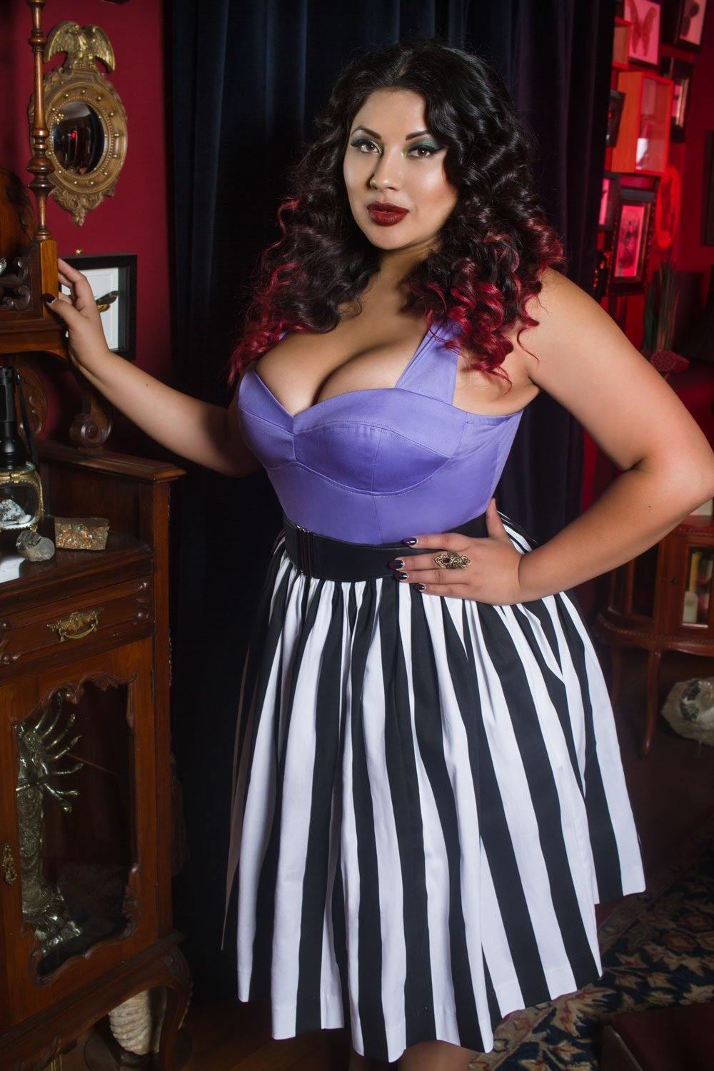 Pinup Couture Bella Skirt in Black and White Mark Stripe Printed Cotton Sateen